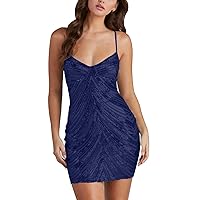 Black Dresses for Women Cocktail Sparkly,Women’s Glamorous Sequin Spaghetti Strap Dress with Vintage Blue Patch