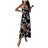 Flattering Dresses for Curvy Women Casual V Neck Sleeveless Split Beach Party Maxi Dress