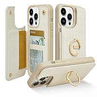 CUSTYPE for iPhone 14 Pro Phone Wallet Case with Card Holder,Ring Holder Kickstand Card Slots Case,Flip Leather Case Women and Men for iPhone 14 Pro 6.1