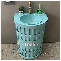 Industrial Style Vanity Unit with Basin, Bathroom Vanity Unit Floor Standing Under Sink Bathroom Cabinet with Faucet and Drain Bathroom Sink Cabinet 22.4 x 18.5 x 34.2in,Blue,Without Mirror