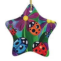 Mqgmzcolorful Ladybird Print Christmas Tree Star Shaped Ornaments, Personalized Ceramic Pendant Xmas Decorations