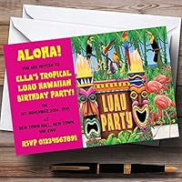 Pink Hawaiian Tropical Luau Personalized Party Invitations