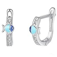 IzuBizu London 925 Sterling Silver Topaz Blue Fish/Pisces Cubic Zirconia Diamond Earrings Fine Wedding Anniversary Birthday Mother's Day Jewellery