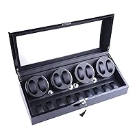 Watch Winder, XTELARY Luxury 4 Motor Quad Watch Winders for Automatic Watches Safe & Wooden Display Box Case 8+9 Storage (Black)