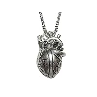 Black and Silver Toned Large Anatomical Heart Pendant Necklace