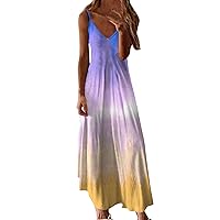 Summer Dresses for Women 2024 Casual Loose Beach Sundress Trendy Print Bohemian Flowy Vintage Tank Maxi Dress