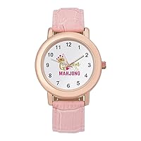 Mahjong Queen Fashion Leather Strap Women's Watches Easy Read Quartz Wrist Watch Gift for Ladies