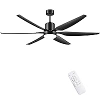 Ohniyou 66''Ceiling Fan with Lights Remote Control, Large Ceiling Fan Black, 6 Blades 6 Speeds Ceiling Fan Light for Outdoor Indoor Patio Living Room Porch Office Garage Shop Factory Warehouse