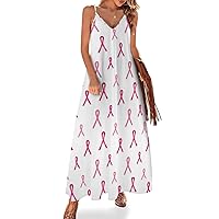 Breast Cancer Ribbon Women's Sling Dress Casual Loose Swing Dress Long Maxi Dresses for Beach Party 5XL