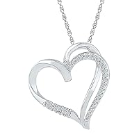 The Diamond Deal Sterling Silver Womens Round Diamond Heart Pendant 1/10 Cttw