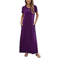 Hount Women's Summer Short Sleeve Maxi Dresses Casual 2024 Loose Beach Sundresses Tshirt Dresses with Pockets