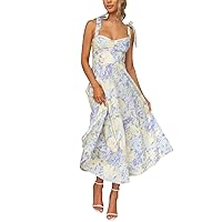 Floral Dress for Women Long Plus Size,Women Casual Loose Bohemian Floral Dress Long Maxi Summer Beach Swing Dre