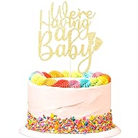 We're Having A Baby Cake Topper - Baby Shower Cake Decor - Gender Reveal Party Decorations - Gold Glitter