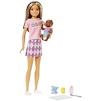 Barbie Skipper Babysitters Inc Doll & Accessories Set, Doll with Two-Tone Hair & Argyle Skirt, Baby Doll & 5 Pieces