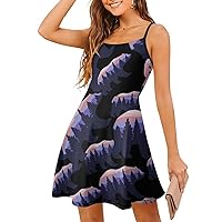 Bear Roaming The Forrest Spaghetti Strap Mini Dress Sleeveless Adjustable Beach Dresses Backless Sundress for Women