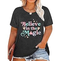 Plus Size Believe in The Magic Shirts for Women Magical Castle Tie Dye T Shirt Cute Floral Graphic Tees