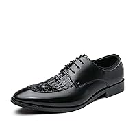 Men's PU Leather Oxford Block Heel Brogue Lace Up Style Pointed Toe Shoe Slip Resistant Business