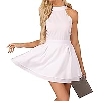 Elegant Dresses for Women Evening Party, Ladies Sexy High Waisted Sleeveless Hanging Neck Backless Dress, M L