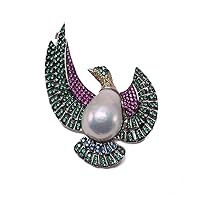 JYX Fine Flying-Bird-Style White Baroque Pearl Pendant Brooches