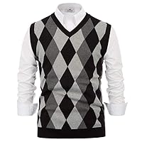 PJ PAUL JONES Mens Casual Argyle Sweater Vest V-Neck Sleeveless Pullover Knitwear Vests