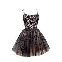2024 Black Lace Tulle Gold Satin Short Homecoming Cocktail Party Dresses with Spaghetti Straps Beads Ruched