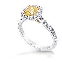 Leibish & co 1.54Cts Yellow Diamond Engagement Halo Ring Set in 18K White Yellow Gold GIA Loose Stone Natural Anniversary Engagement Birthday Real Gift For Her Wedding