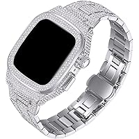 Diamond Watch Case+Metal Watch Strap Modification Kit，For Apple Watch 8 7 6 5 4 SE Series，44mm 45mm Fashion Business Watch Band for Lady Women Girls Change Watch Strap