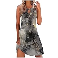Dresses for Women 2024 Casual Spring Summer Midi Sundress Hollow Marble Print O-Neck Novelty Ladies All-Match Dress
