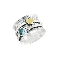 Blue topaz with Heart Design Gemstone Handmade Meditation Fidget Spinning Ring
