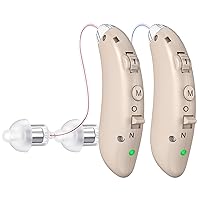 Hearing Aids for Seniors Rechargeable with Noise Canceling, Hearing Amplifier for Adults, Sound Amplifier for Hearing Loss BTE Hearing Aid with Volume Control (Brown)