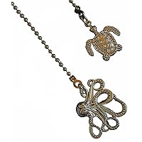 Octopus & Sea Turtle Ocean Theme Fan Light Pull Chain Set Silver Tone