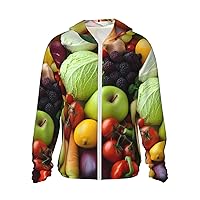 Sun Protection Hoodie Jacket Long Sleeve Zip Fresh Fruits And Vegetables Print Sun Shirt With Pockets For Men Women