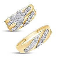 1Ct Round Cut White Diamond 925 Sterling Silver 14K Yellow Gold Over Diamond Heart Shape Wedding Bridal Trio Ring Set for Him & Her