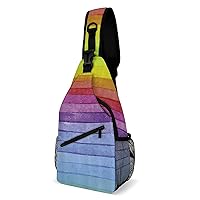Rainbow Color Wooden Stripes Printed Crossbody Small Sling Backpack Sling Bag Chest Bags Daypack for Travel Sport