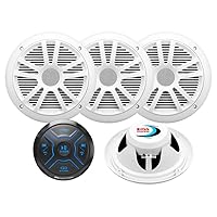 BOSS Audio Systems MG250W.64 Marine Speakers and Gauge Receiver (Built-in 4 CH Amplifier) Package – IPX6 Weatherproof, Bluetooth Audio, No CD, USB, Aux-in, 6.5 Inch Speakers, Full Range