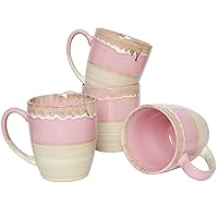 Bosmarlin Ceramic Coffee Mug Set of 4, 16 Oz, 5 Colors to Choose, Tea Cups, Dishwasher and Microwave Safe, Reactive Glaze (Pink)