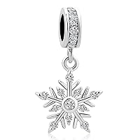 KunBead Jewelry Christmas Snowflake Dangle Charms Compatible with Pandora Bracelets