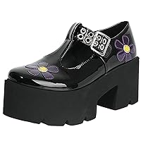 Women's Goth T Strap Platform Mary Jane Gothic Lolita Cosplay Shoes Chunky High Heel Round Toe Pumps