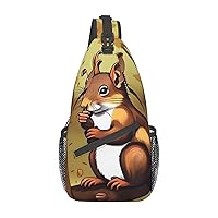 Nut-eating squirrel Print Cross Chest Bag Sling Backpack Crossbody Shoulder Bag Travel Hiking Daypack Unisex