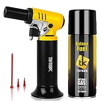 TBTEEK Kitchen Torch with Butane Included, One-hand Operation Cooking Torch Lighter with 180ML Butane Refill for BBQ, Baking, Brulee Creme, Crafts and Soldering
