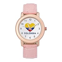 Love Colombia Womens Watch Round Printed Dial Pink Leather Band Fashion Wrist Watches
