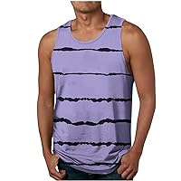 Men's Striped Sleeveless Tops Stylish Round Neck Tank Top Quick Dry Sports Vest Athletic Gym Bodybuilding Fitness Tee