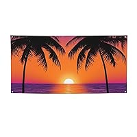 Sunset Ocean with Tropical Palm Trees Twilight Scenery print Party Banner Soft Anti-Fading Party Banner Decorations Festival Decorations For Christmas Birthday Gathering Small