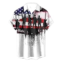 4th of July Mens 50s Bowling Shirts Short Sleeve American Flag Patriotic Shirts Retro Hawaiian Button Down Shirt