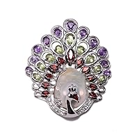 JYX Fine Peacock-Style White Baroque Pearl Pendant with Gemstone