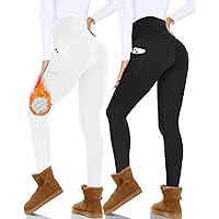 NexiEpoch 2 Pack Fleece Lined Leggings Women with Pockets - High Waisted Soft Thermal Yoga Pants for Snow Winter Hiking
