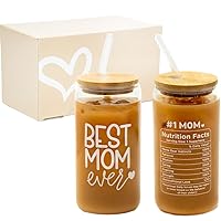 Cozzita Best Mom Cup - Mothers Day Gifts For Mom, Unique Birthday Gifts For Mom, Mother, Mama, New Mom, Bonus Mom, Pregnant Mom - 16 Oz Coffee Glass