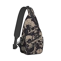 Cool Skull Graphics Print Crossbody Backpack Shoulder Bag Cross Chest Bag For Travel, Hiking Gym Tactical Use