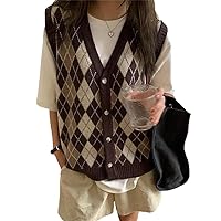 Vintage Sweater Vest Women Casual Retro Cool Korean Single Breasted Simple Jumper Chic Classic Sleeveles