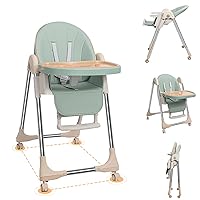 Baby High Chairs for Babies and Toddlers with Adjustable Backrest/Footrest/Seat Height,Foldable High Chair with 4 Wheels, Toddler High Chair with Double Removable Tray, Baby Feeding Chair Bearing 50KG